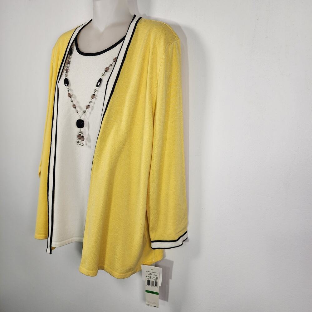 Alfred Dunner Womens Sweater 2 In 1 Cardigan Large Necklace Yellow White 3/4 Slv - Picture 6 of 10